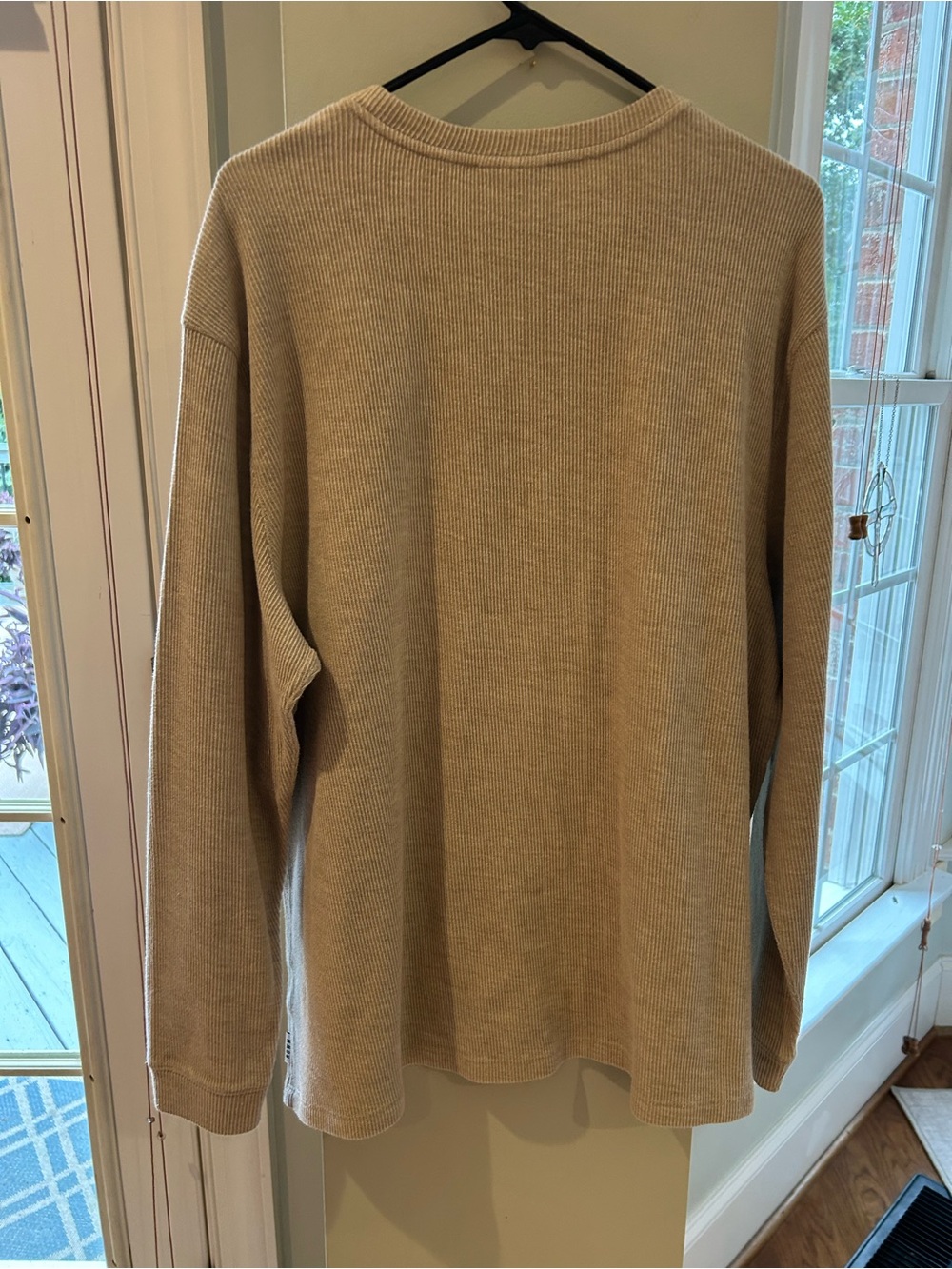 Casual Crewneck Ribbed Soft Long Sleeve Knit Shirt - Tan XXL - Picture 5 of 9